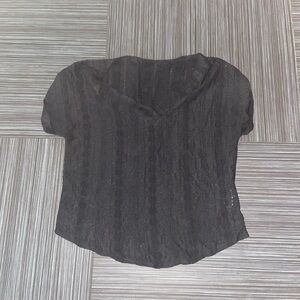 Shein crochet semi sheer top black shirt size large